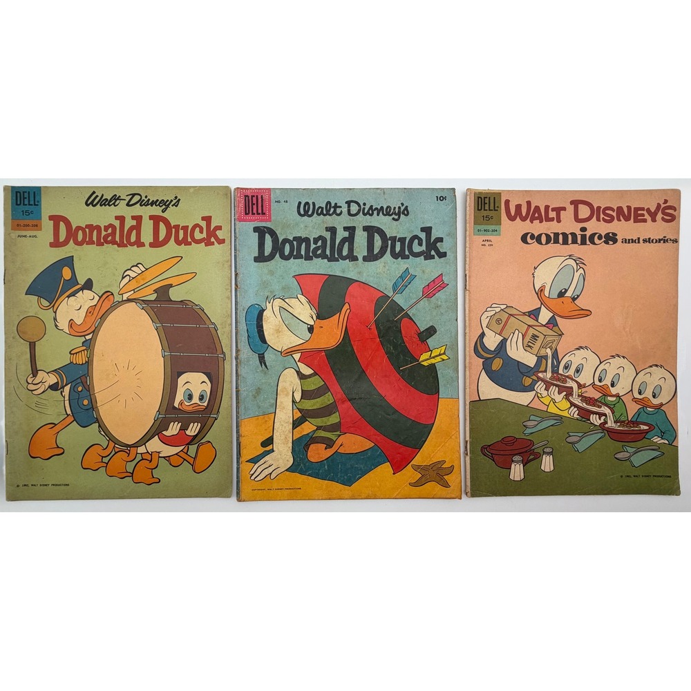 Vintage Dell Walt Disney Donald Duck Comics Lot 3 Issues 1956 1962 Silver Age